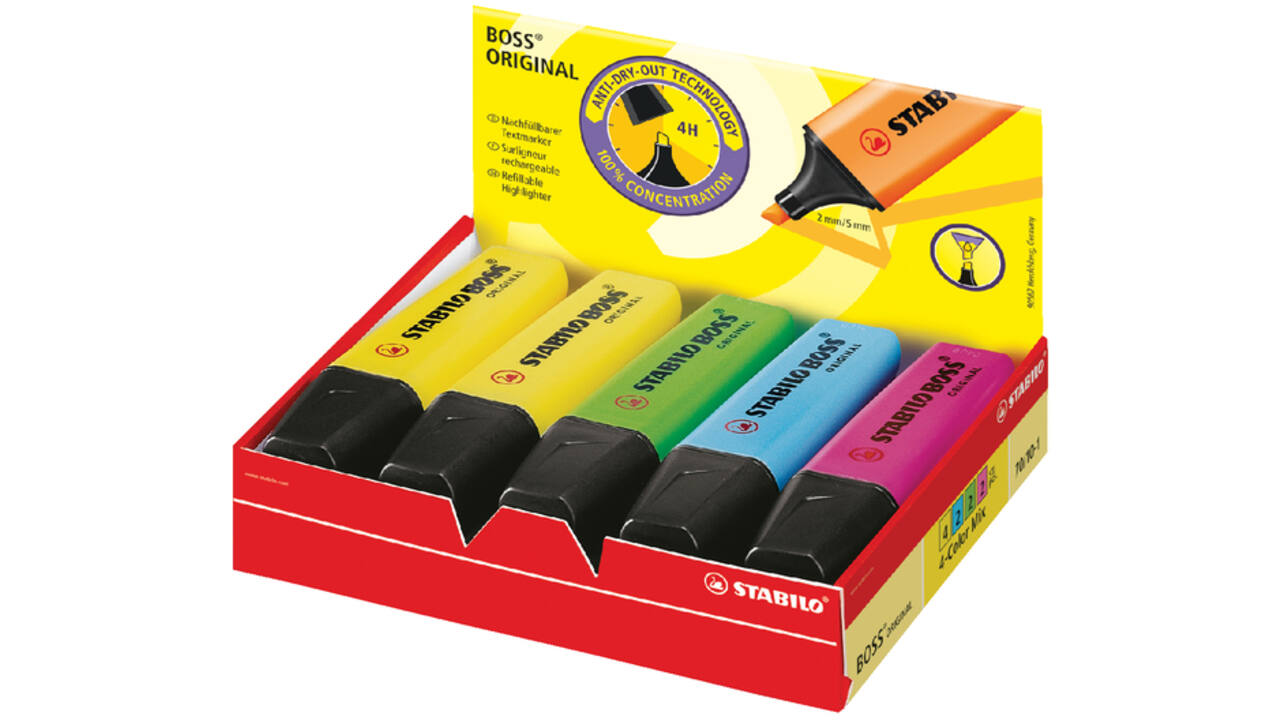 Markeerstift STABILO BOSS Original 70/10 assorti 4 kleuren doos à 10 stuks