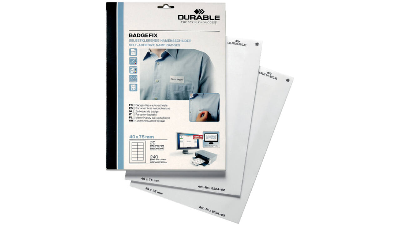 Naambadge etiket Durable 8334 40x75mm zelfklevend wit