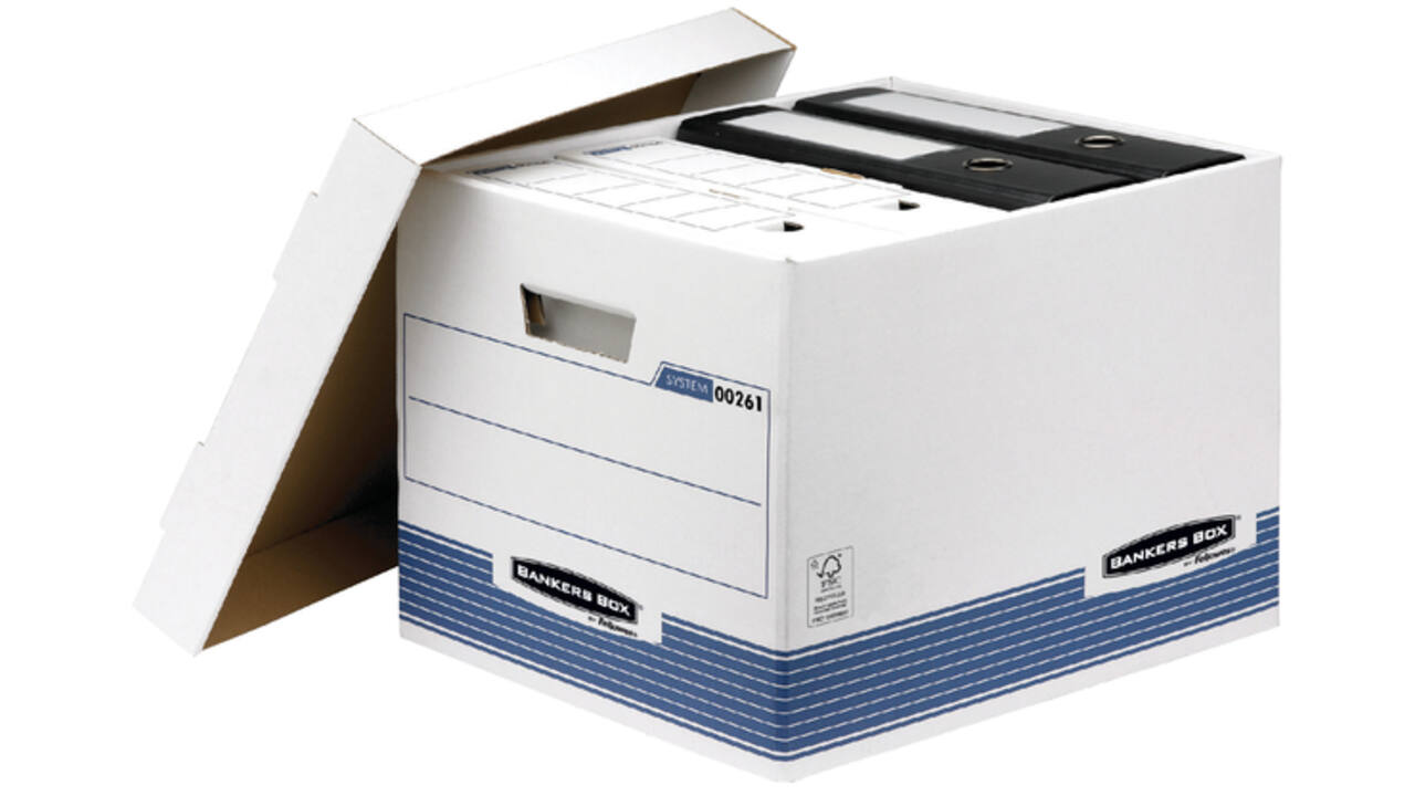 Archiefdoos Bankers Box System standaard wit blauw