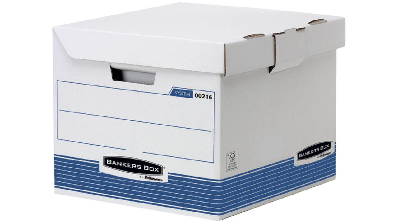 Archiefdoos Bankers Box System flip top kubus wit blauw