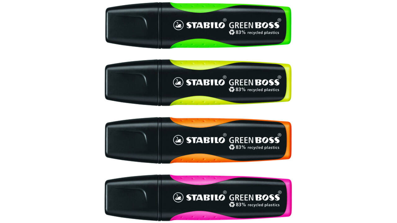 Markeerstift STABILO GREEN BOSS 6070/4 assorti etui à 4 stuks