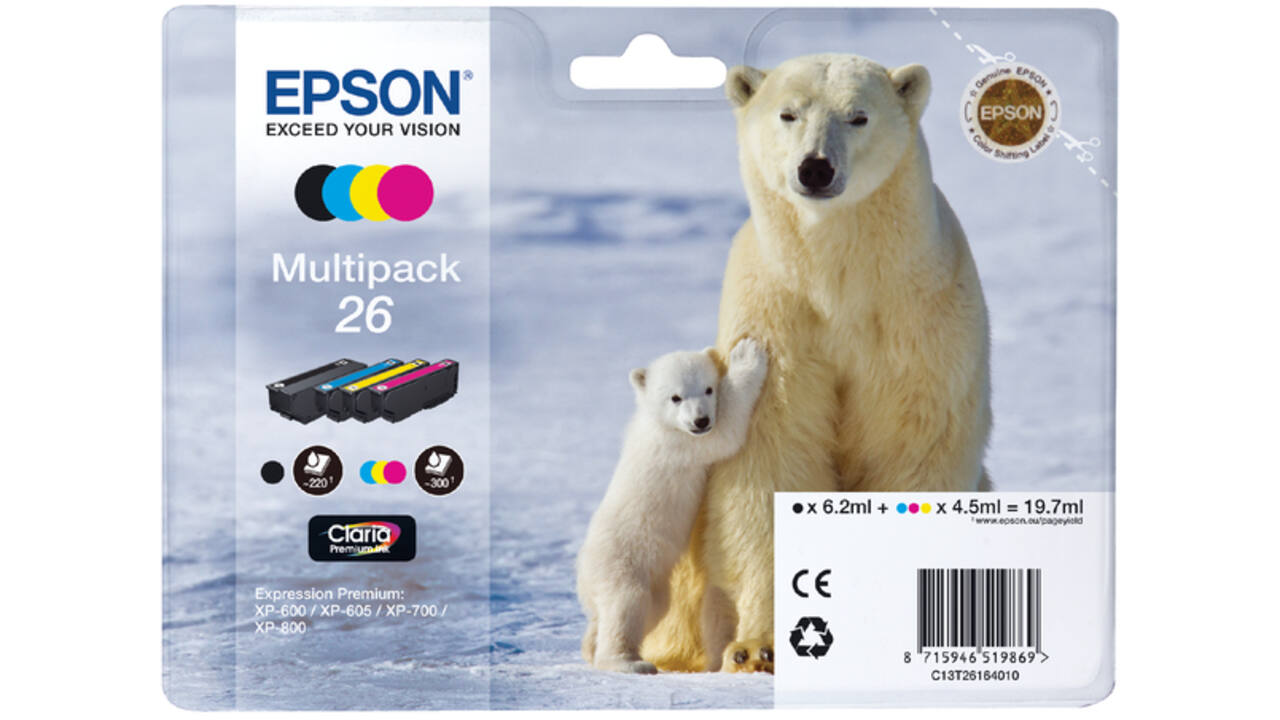 Inktcartridge Epson 26 T2616 zwart + 3 kleuren