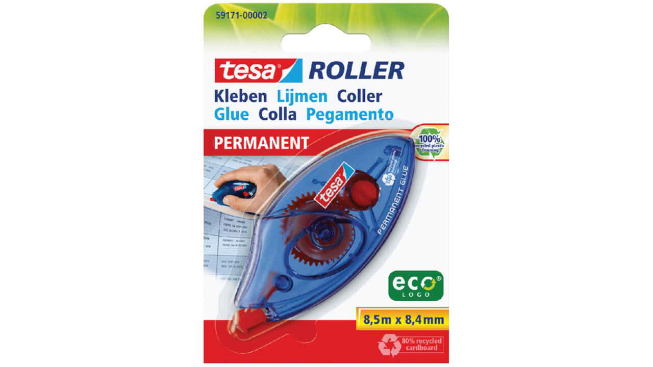 Lijmroller tesa® ecoLogo® permanent wegwerp op blister