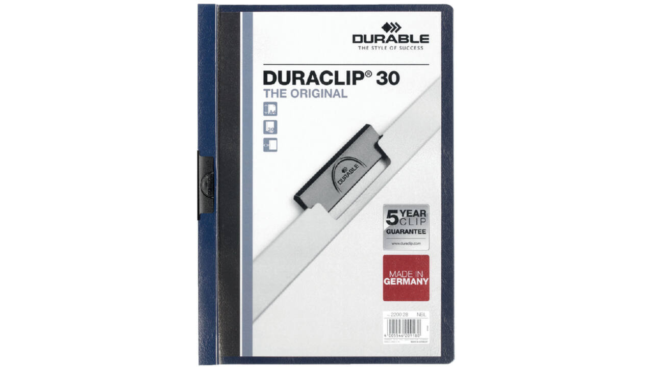 Klemmap Durable Duraclip A4 3mm 30 vellen nachtblauw