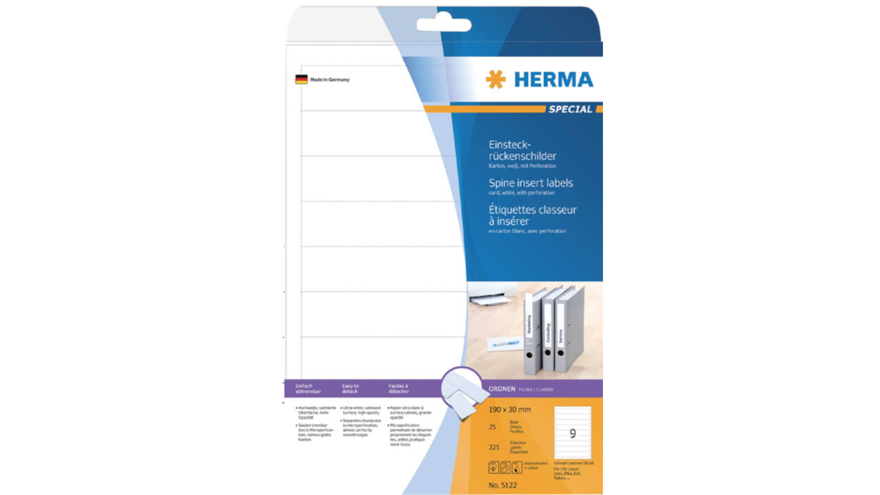 Rug-insteekkaart HERMA 5122 smal 30x190mm wit