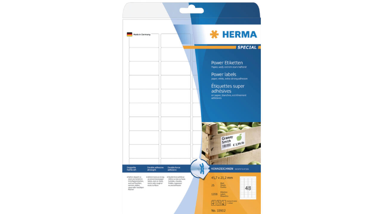 Etiket HERMA Power 10902 45.7x21.2mm wit 1200stuks