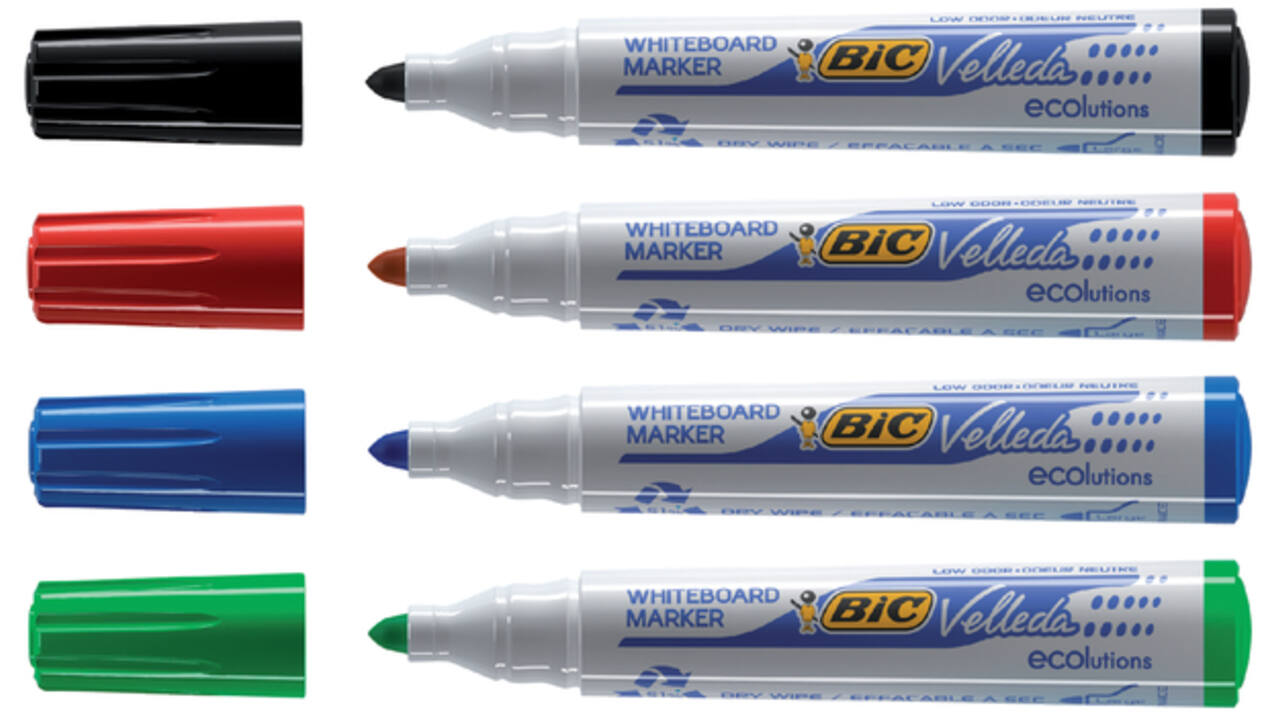 Viltstift Bic Velleda 1701 whiteboard rond large assorti doos à 4 stuks