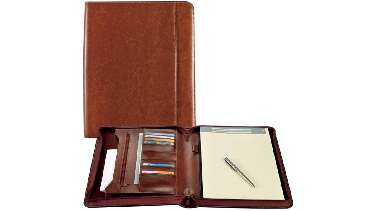 Schrijfmap Brepols Palermo luxe A4 met rits inclusief schrijfblok bruin