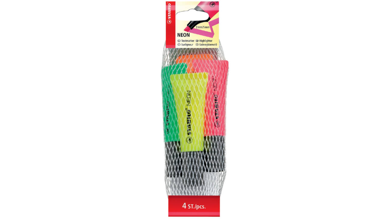 Markeerstift STABILO 72/4 neon assorti netje à 4 stuks