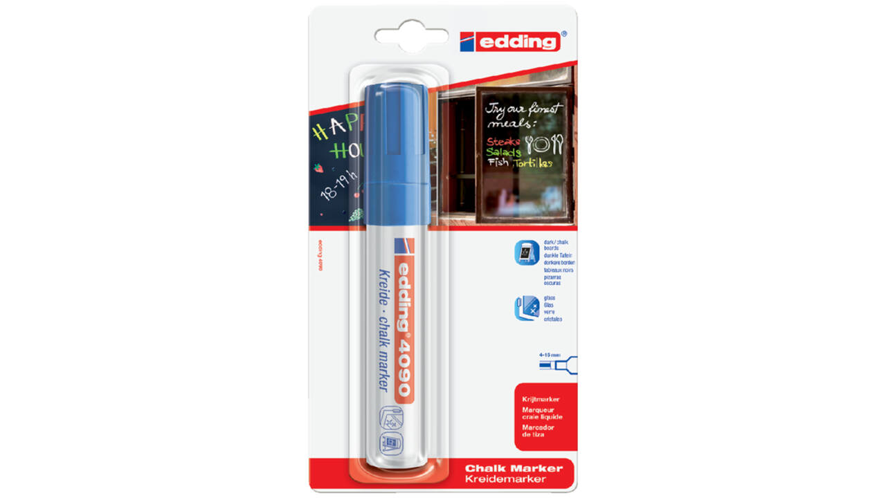 Krijtstift edding 4090 window schuin 4-15mm blauw blister à 1 stuk