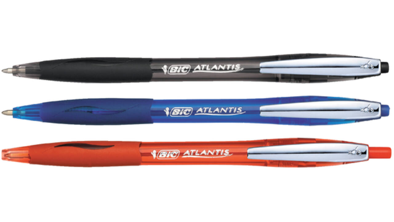 Balpen Bic Atlantis soft metalen clip clic medium blauw
