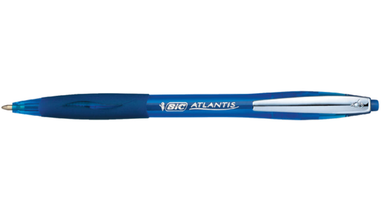 Balpen Bic Atlantis soft metalen clip clic medium blauw