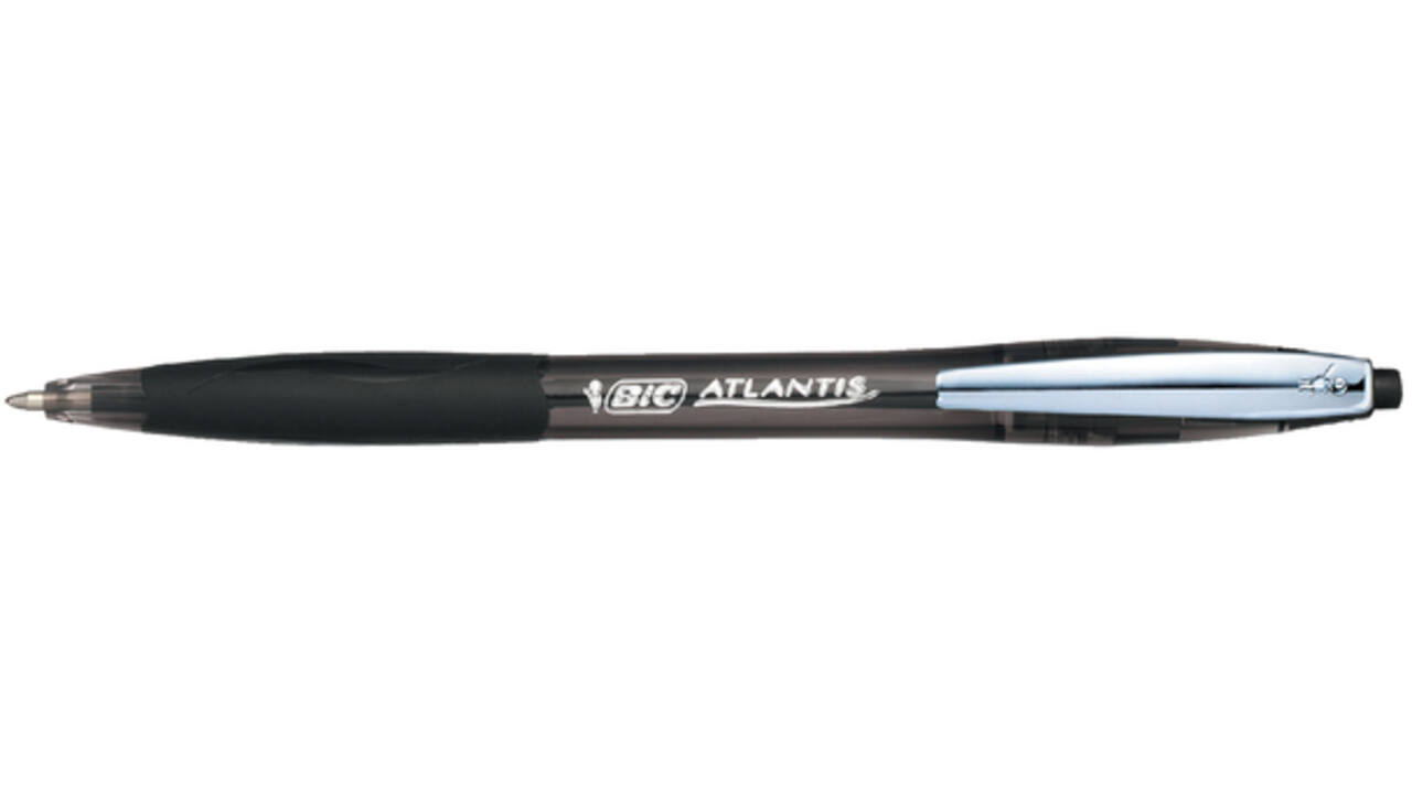 Balpen Bic Atlantis soft metalen clip clic medium zwart