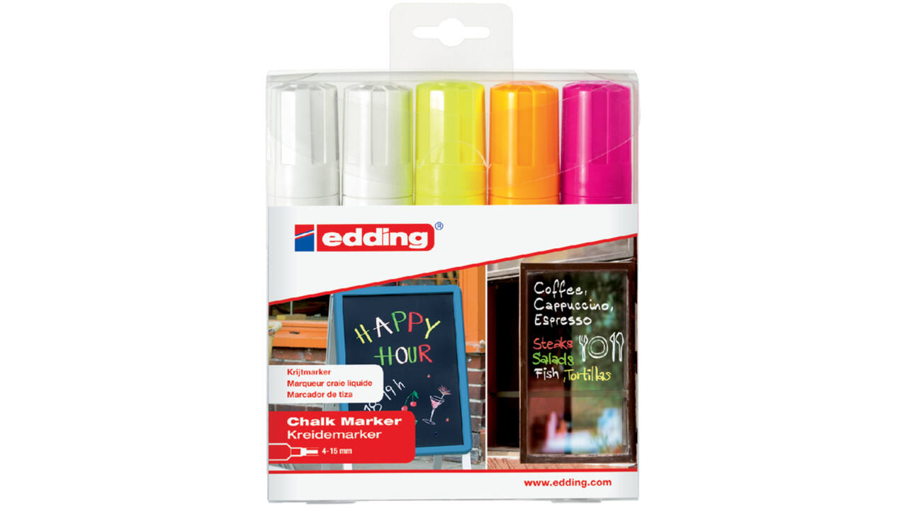 Krijtstift edding 4090 window schuin 4-15mm assorti etui à 5 stuks