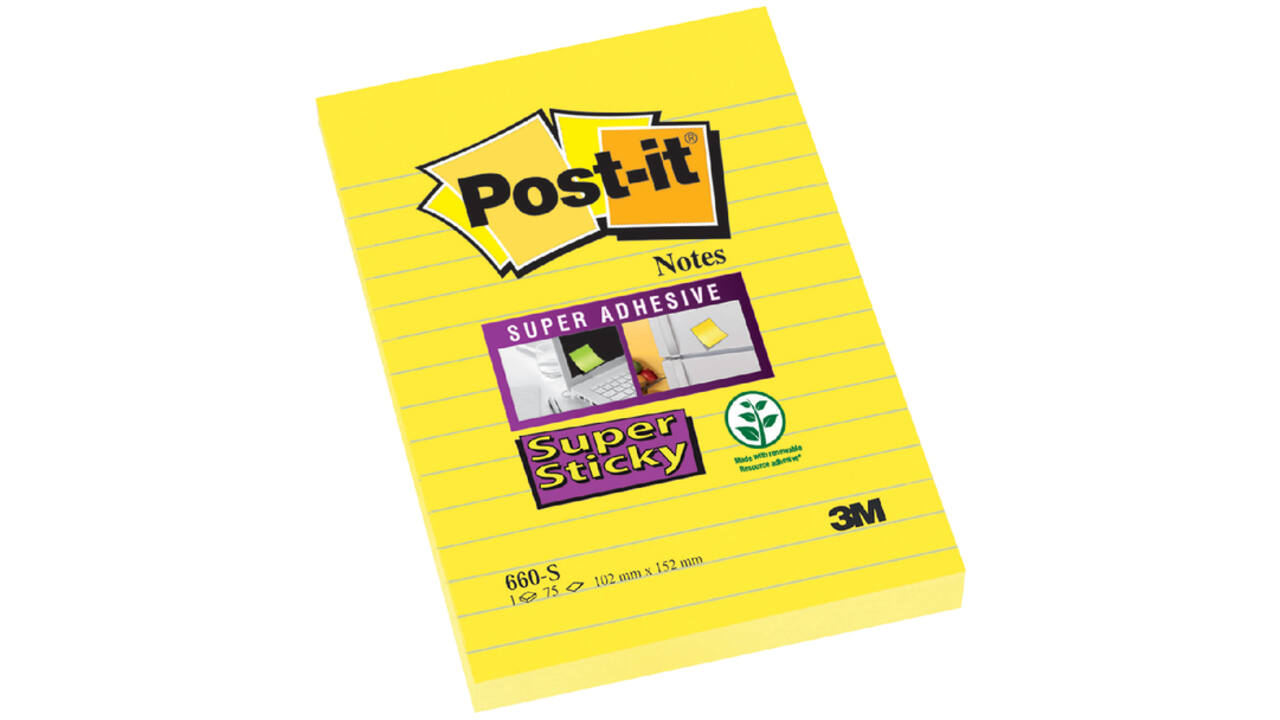 Memoblok Post-it 660 Super Sticky 102x152 geel met lijn