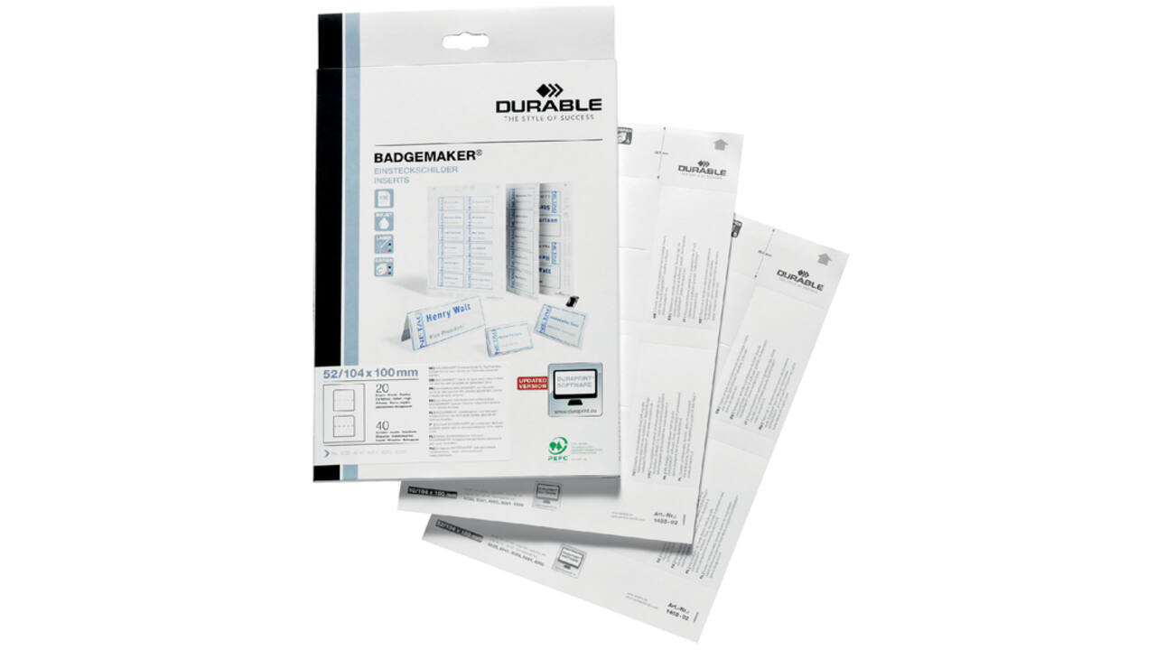 Badgekaart Durable 1420 bedrukbaar A6 80stuks