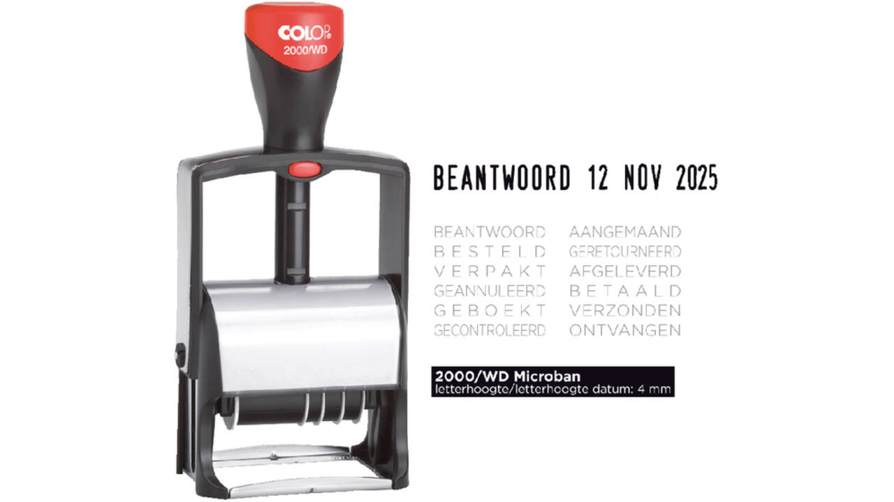 Woord-datumstempel Colop 2000 met 12 teksten