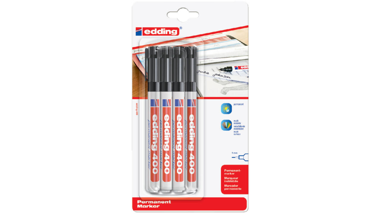 Viltstift edding 400 rond 1mm zwart blister à 4 stuks