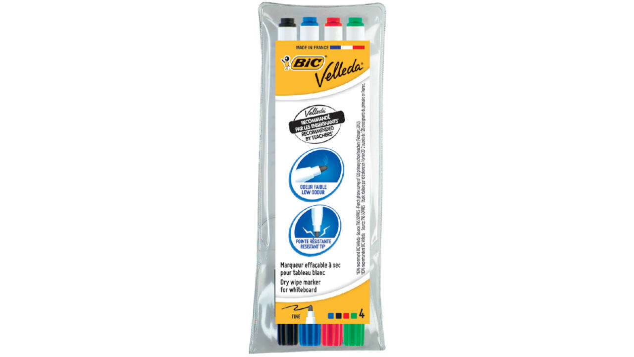 Viltstift Bic Velleda 1721 whiteboard rond fijn assorti set à 4 stuks