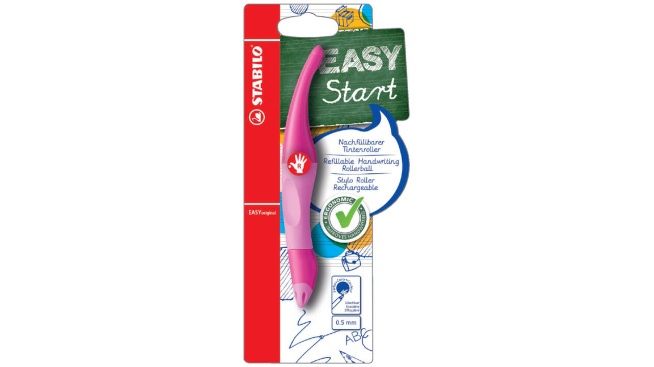 Rollerpen STABILO Easyoriginal rechtshandig roze/lichtroze blister à 1 stuk