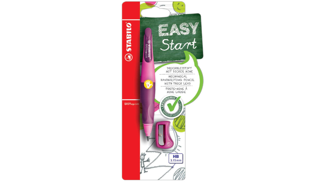 Vulpotlood STABILO Easyergo HB 3.15mm linkshandig roze/lila incl puntenslijper blister à 1 stuk