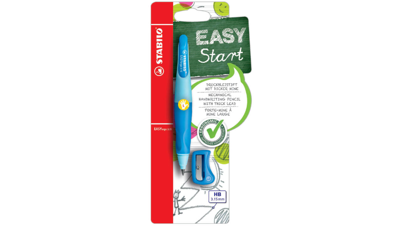 Vulpotlood STABILO Easyergo HB 3.15mm links blauw/donkerblauw incl puntenslijper blister à 1 stuk