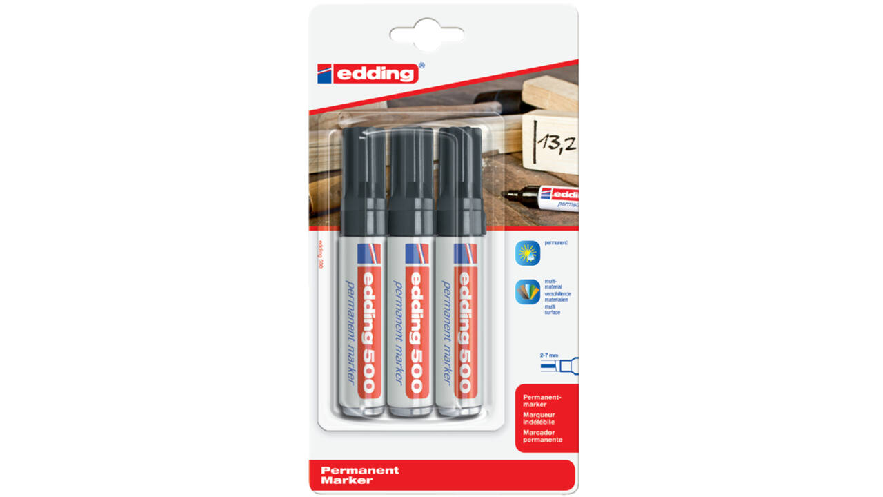 Viltstift edding 500 schuin 2-7mm zwart blister à 3 stuks
