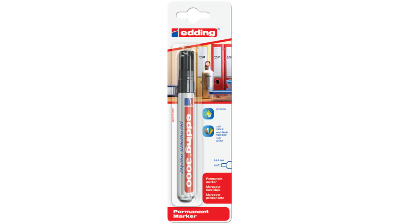Viltstift edding 3000 rond 1.5-3mm zwart blister à 1 stuk