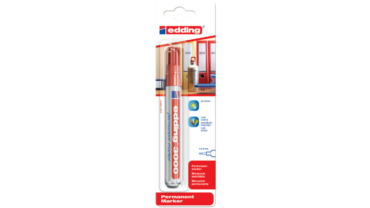 Viltstift edding 3000 rond 1.5-3mm rood blister à 1 stuk