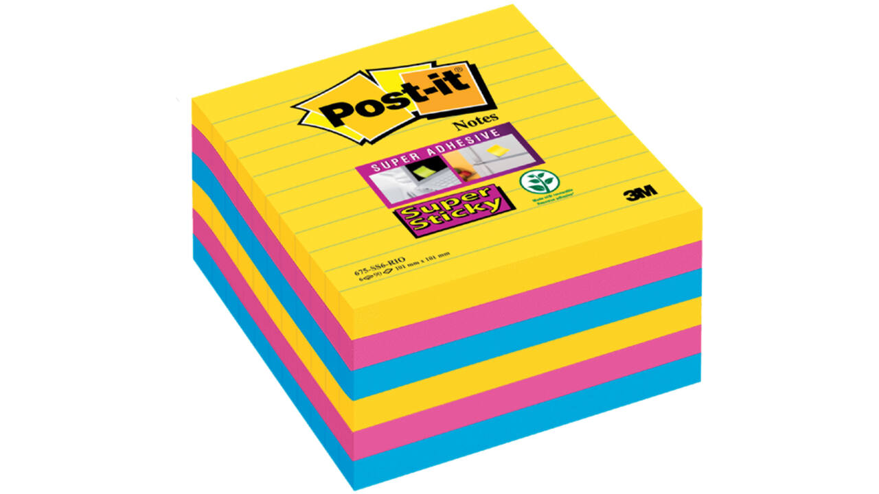Memoblok Post-it 675 Super Sticky 101x101mm lijn Rio