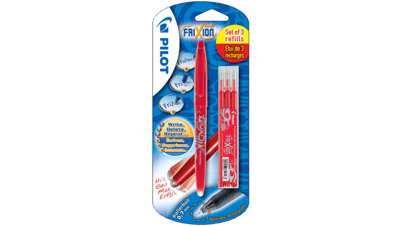 Rollerpen PILOT friXion medium rood blister à 1 stuk + 3 vullingen