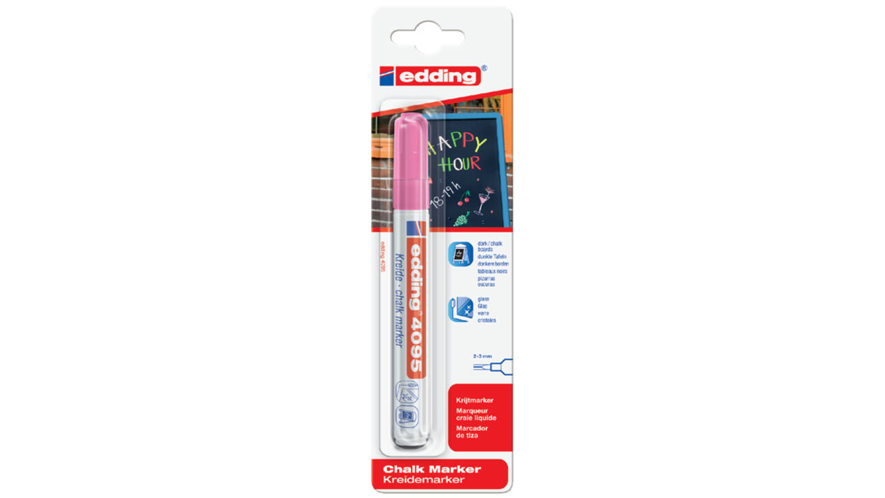 Krijtstift edding 4095 rond 2-3mm neon roze blister à 1 stuk