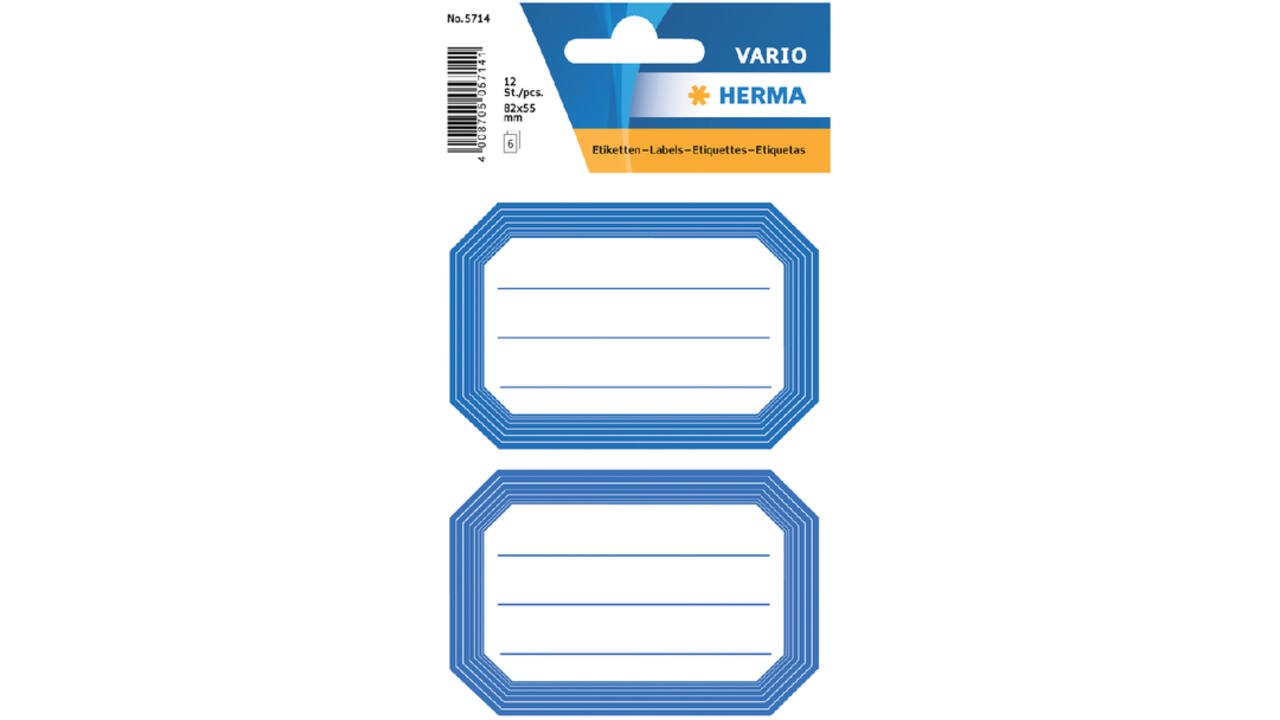 Etiket HERMA 5714 82x55mm schrift blauwe rand 12stuks