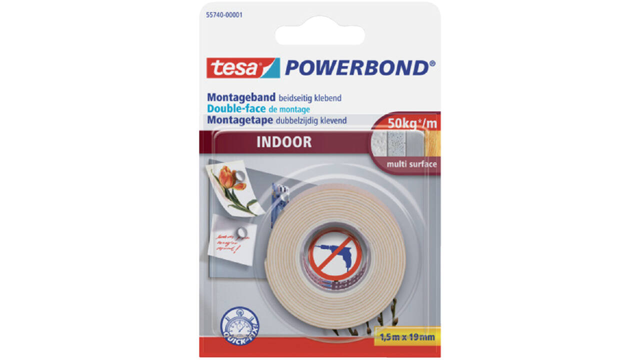 Dubbelzijdig montagetape tesa® Powerbond Indoor 1,5mx19mm wit