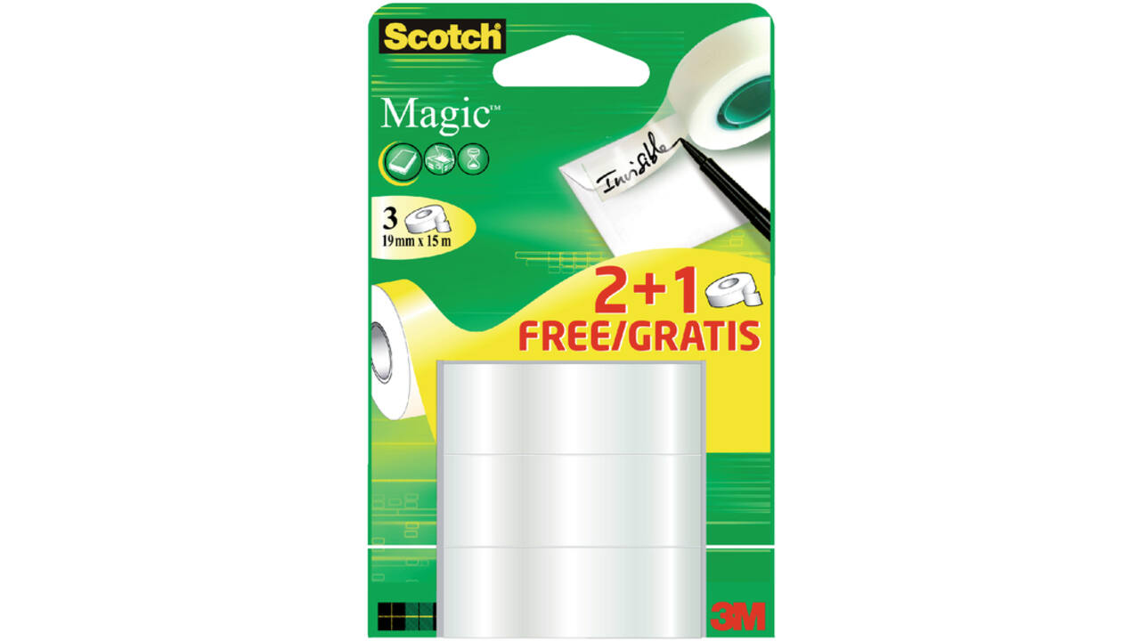 Plakband Scotch Magic 19mmx15m 2+1 gratis onzichtbaar