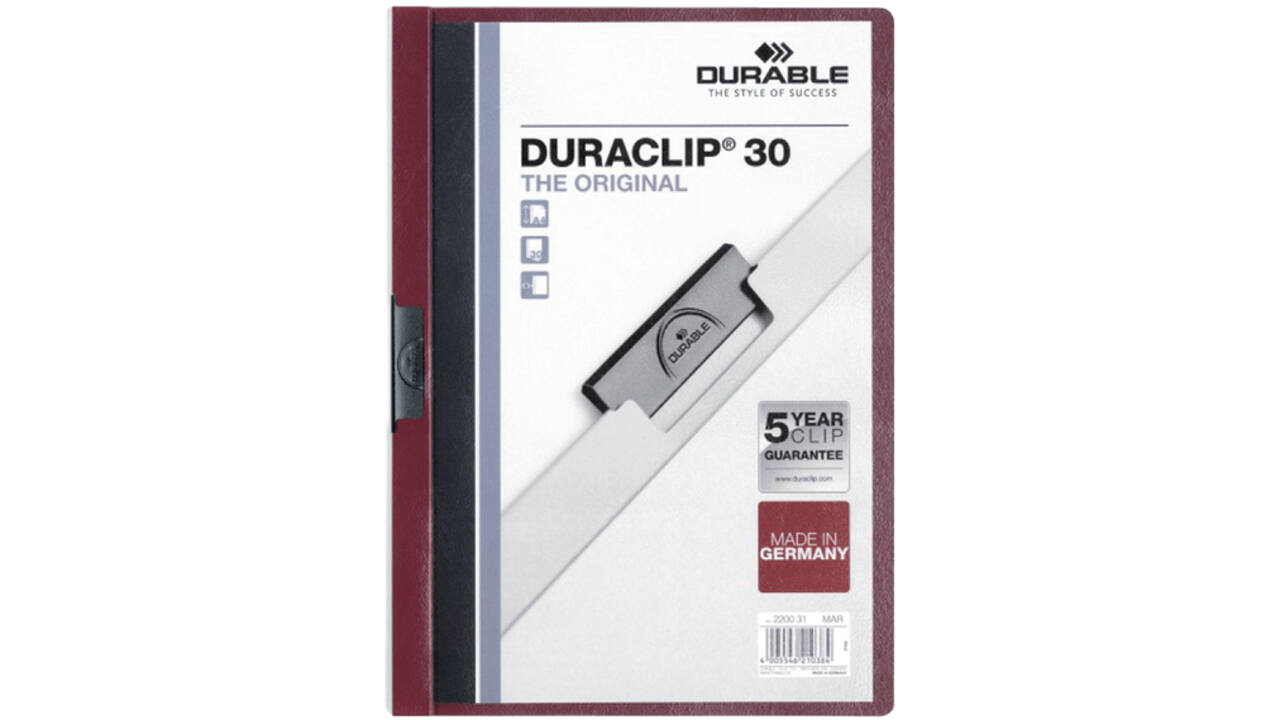 Klemmap Durable Duraclip A4 3mm 30 vellen aubergine
