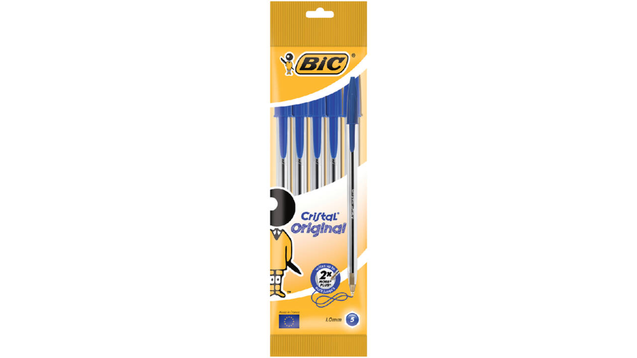 Balpen Bic Cristal medium blauw blister à 5 stuks