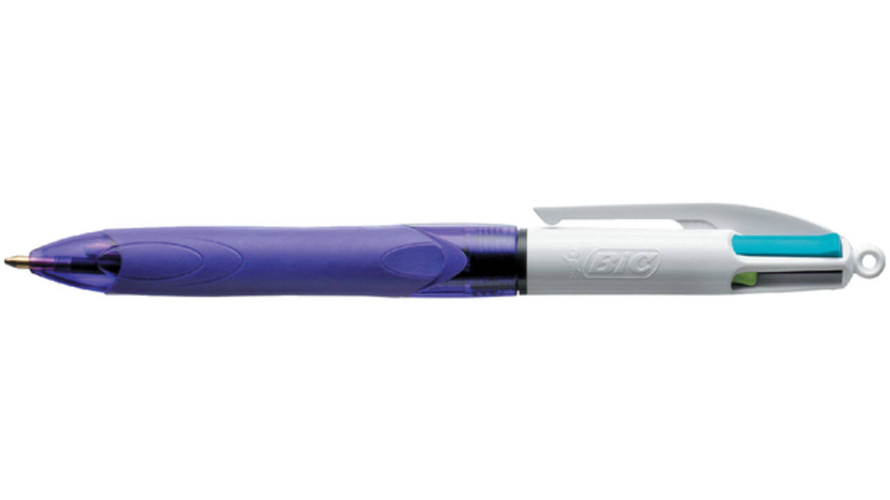Balpen Bic 4kleuren grip fashion medium paars