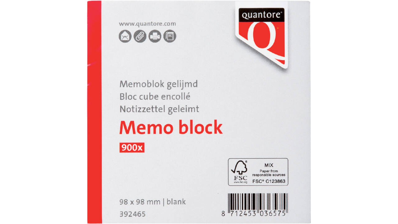 Memoblok Quantore kopgelijmd 98x98mm 900vel