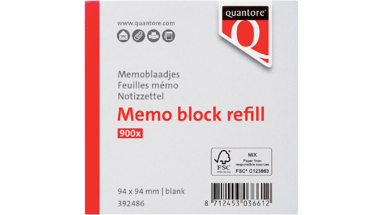 Memoblaadjes Quantore losbladig 94x94x90mm 900vel
