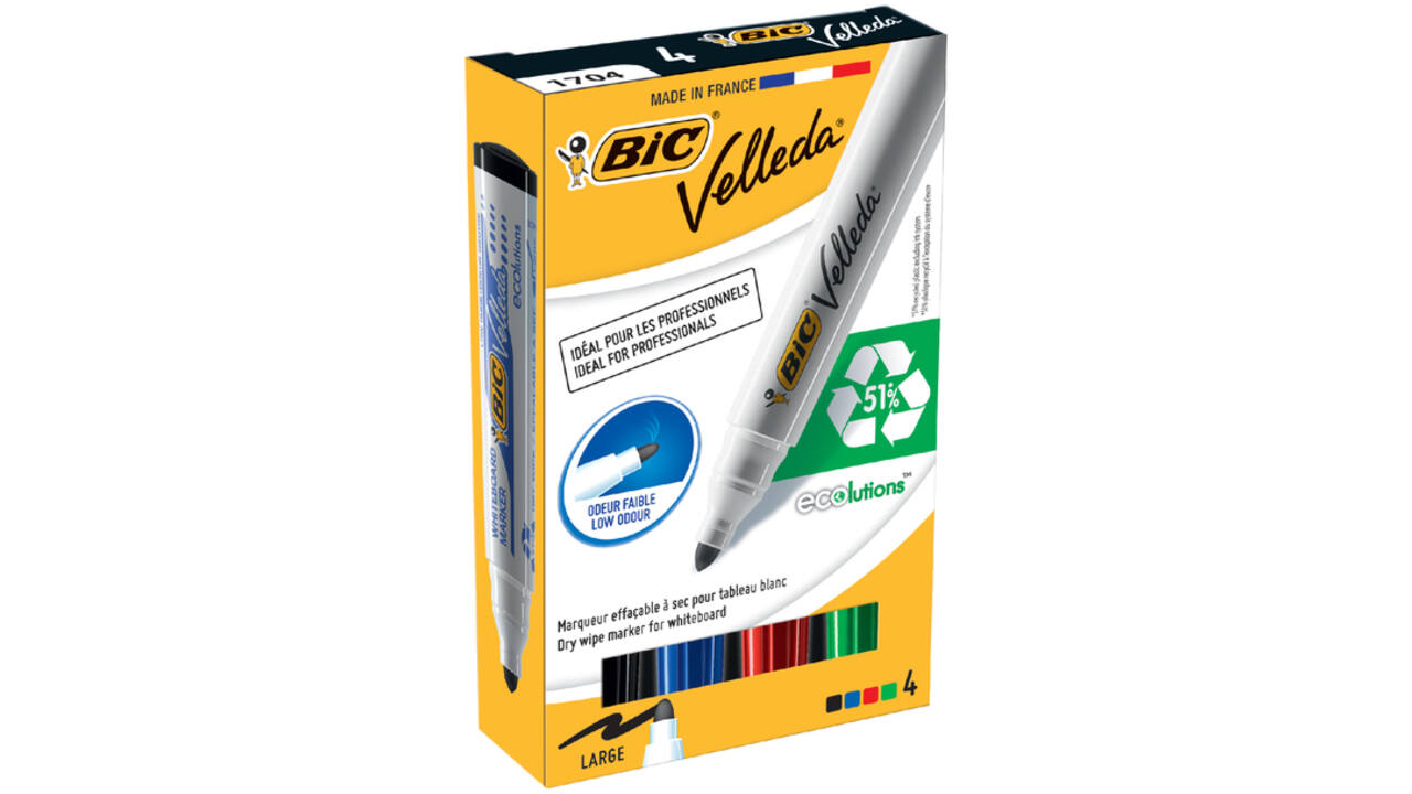 Viltstift Bic Velleda 1701 whiteboard rond large assorti doos à 4 stuks