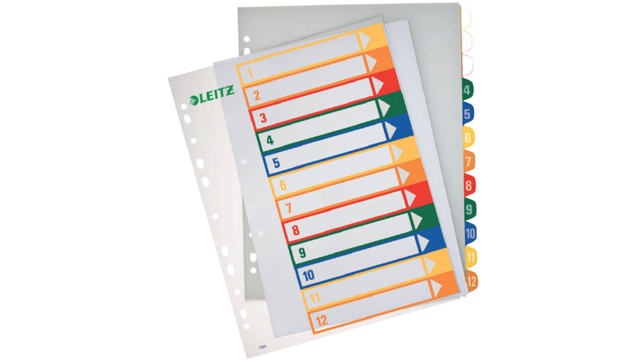 Tabblad Leitz WOW A4+ 11-gaats 1-12 PP assorti