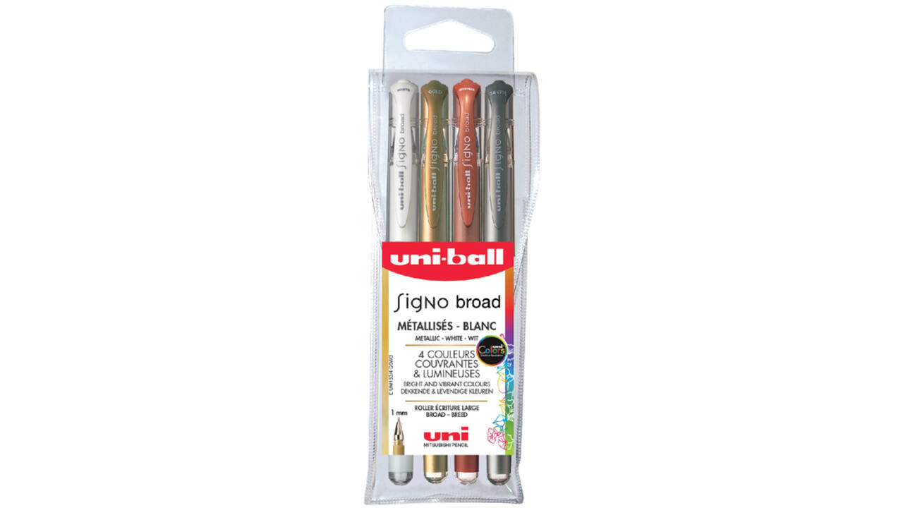Rollerpen Uni-ball Signo breed metallic assorti etui à 4 stuks
