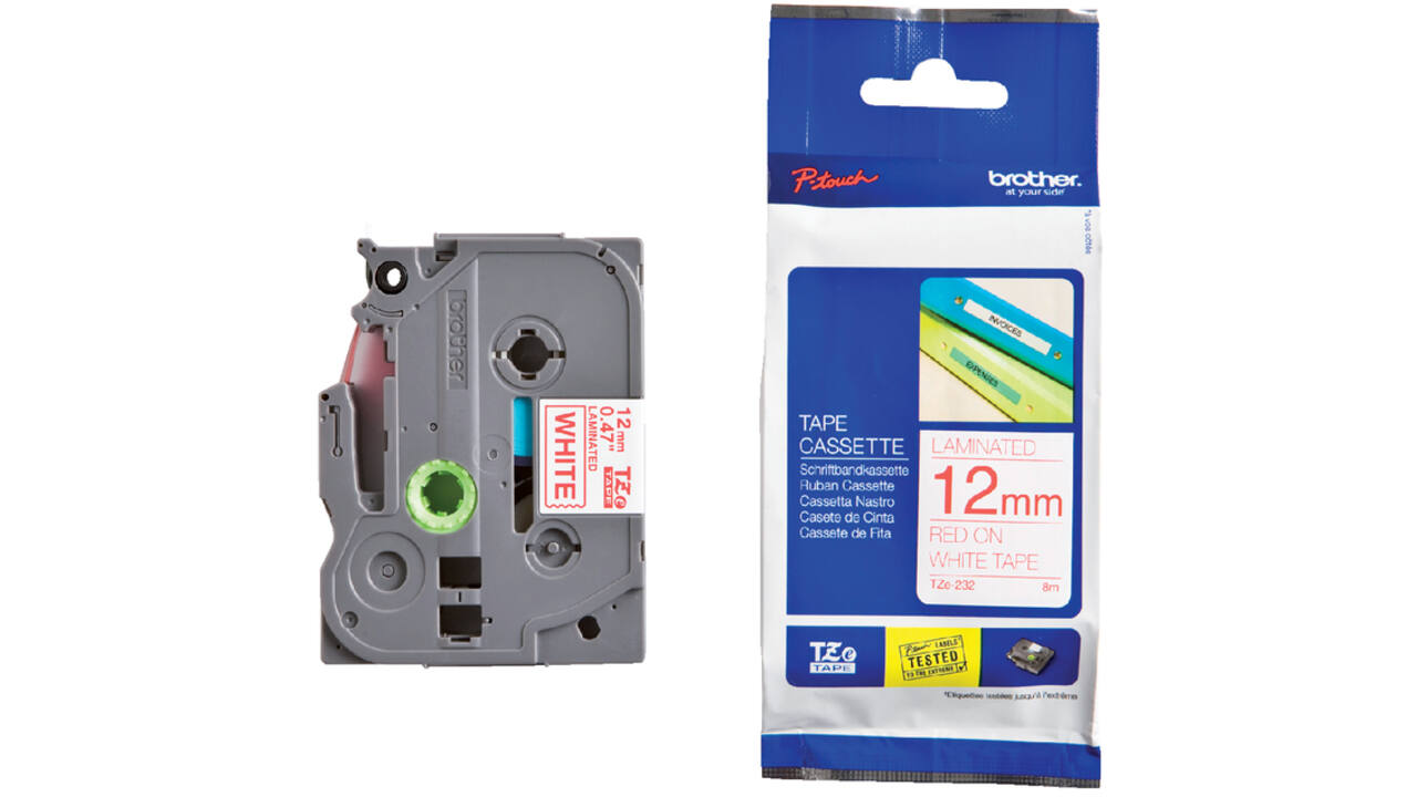 Labeltape Brother P-touch TZE-232 12mm rood op wit
