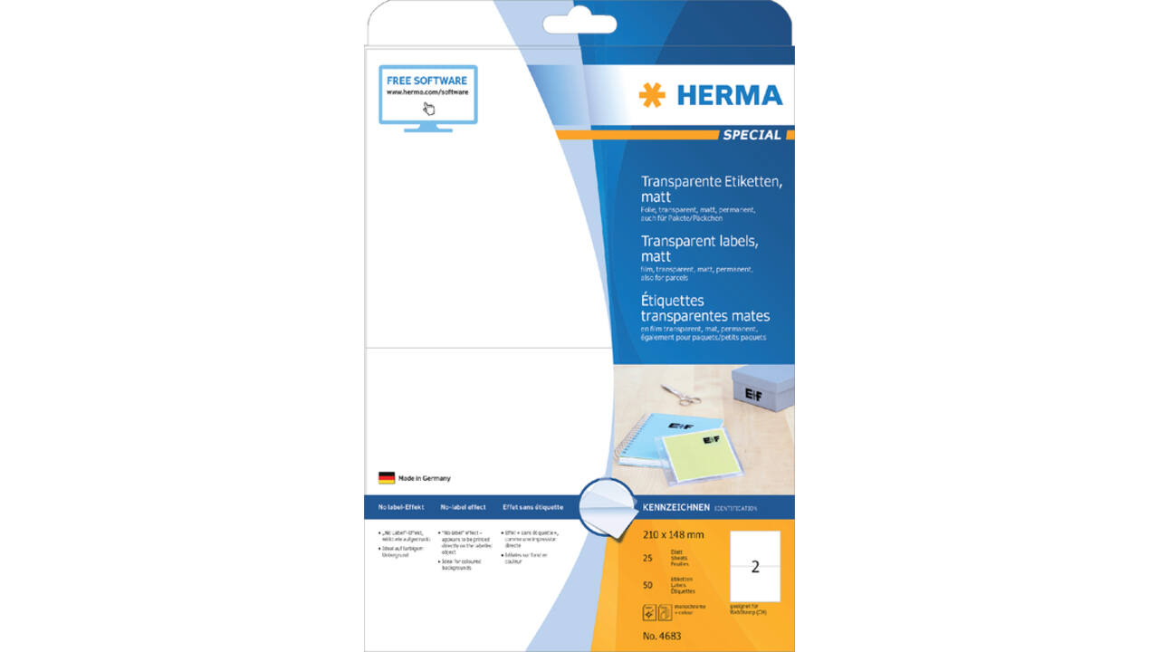 Etiket HERMA 4683 210X148mm transparant mat 50stuks