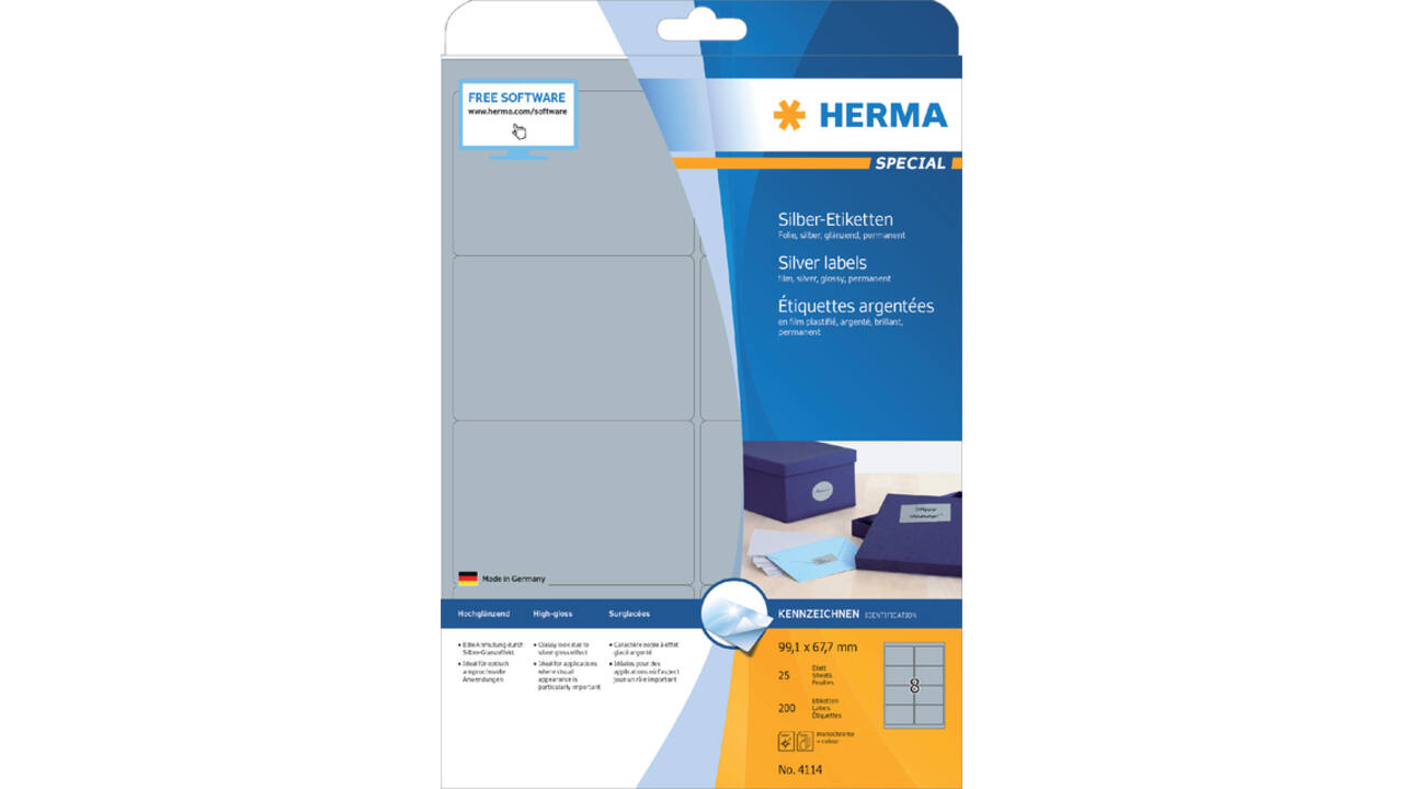 Etiket HERMA 4114 99,1X67.7mm zilver 200st