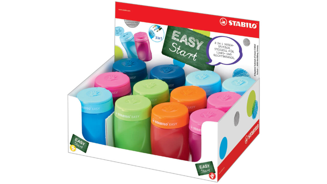 Puntenslijper STABILO Easy 4500 3 in 1 assorti in rechts- en linkshandig en in kleur