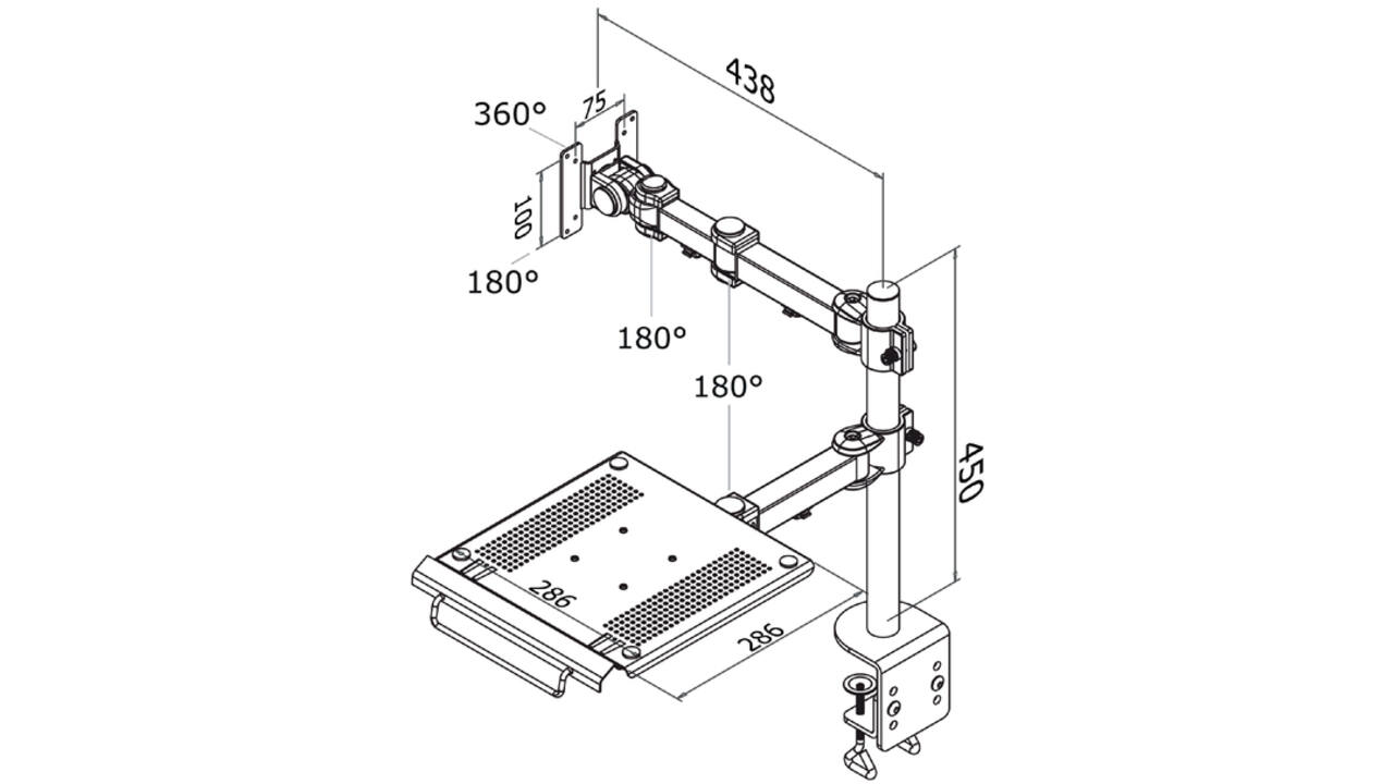 Laptoparm Neomounts D960 10-27" met klem zwart