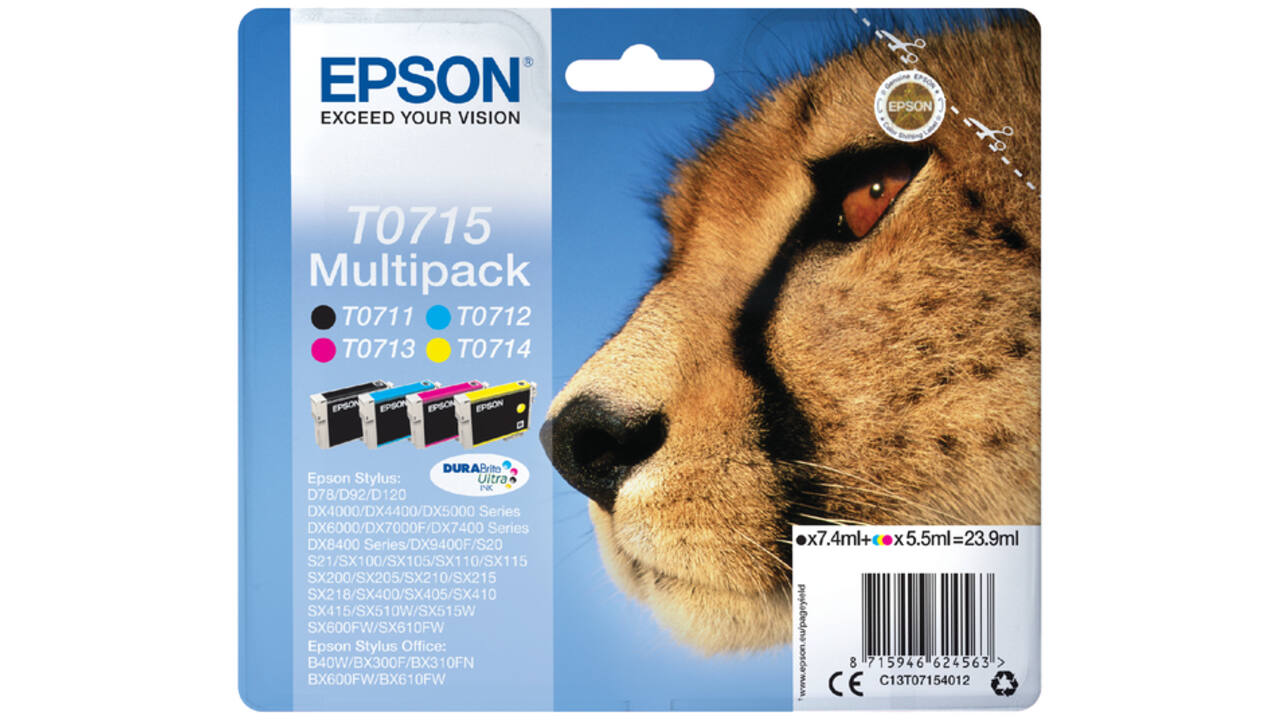 Inktcartridge Epson T0715 zwart + 3 kleuren