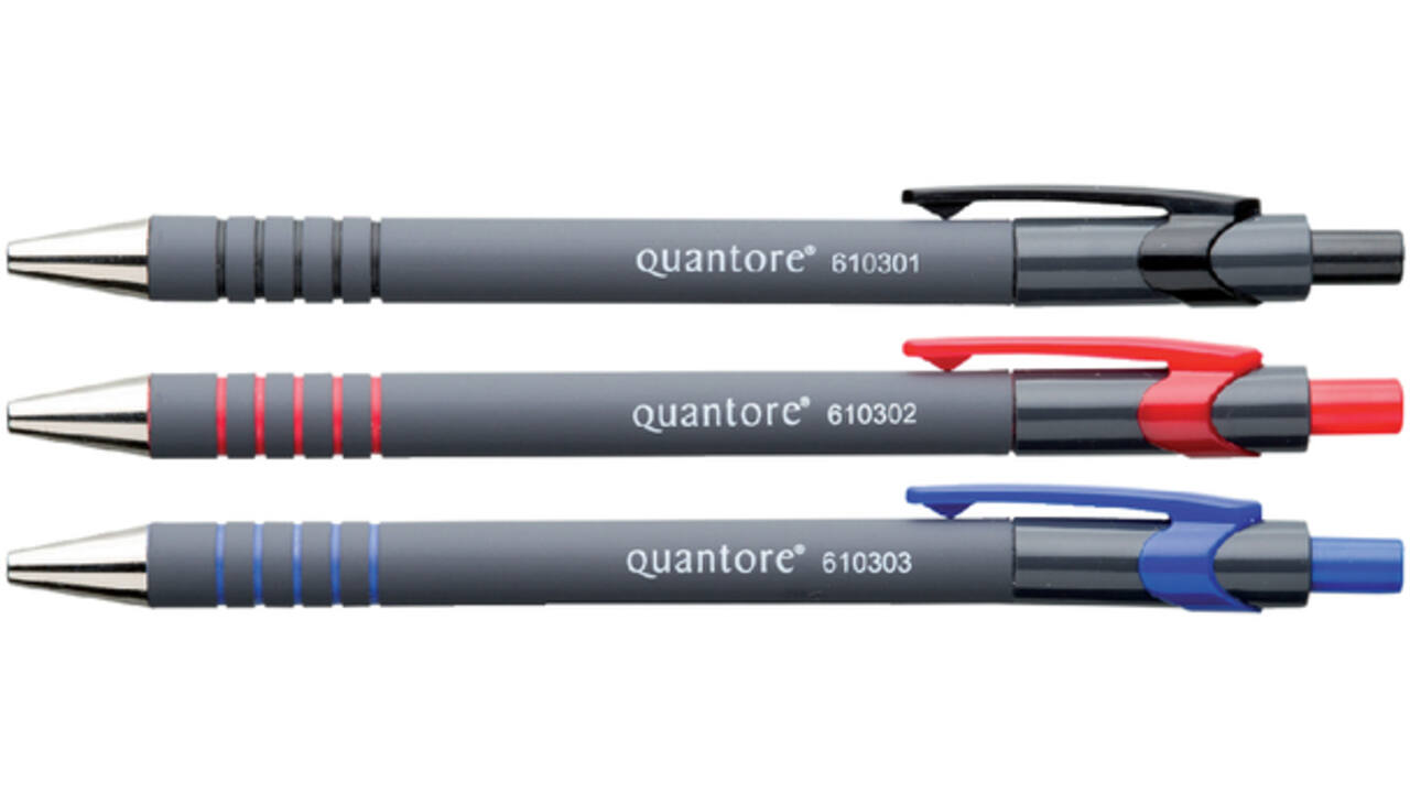 Balpen Quantore rubbergrip drukknop zwart medium